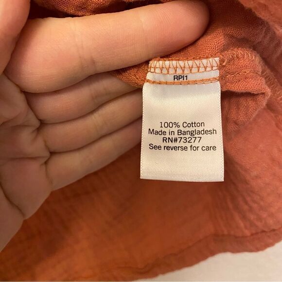 SO orange muslin gauze cotton button up Top blouse oversized cropped dolman XS - Picture 8 of 8
